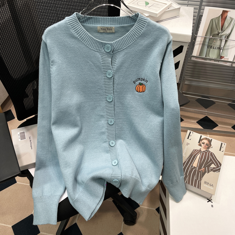 大码韩版刺绣南瓜圆领毛衣外