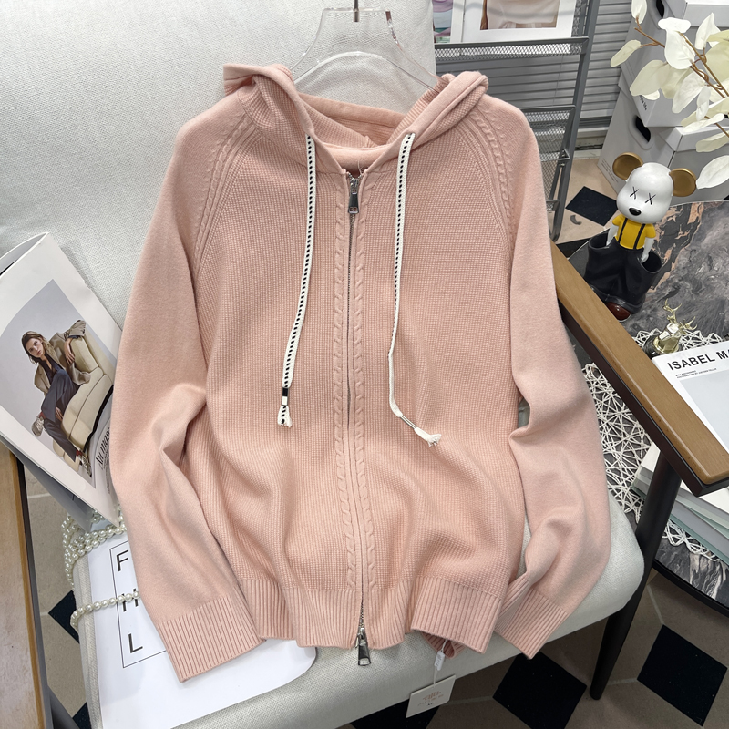 大码女装双拉链针织开衫女