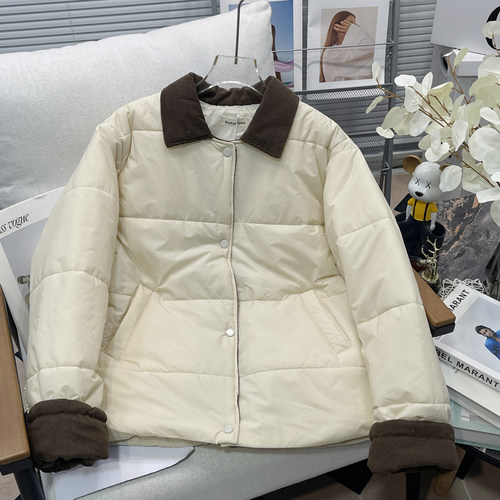 大码女装撞色拼接棉服外套