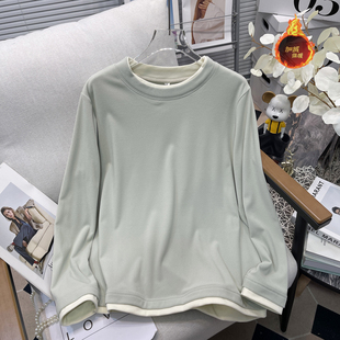 上衣遮肉显瘦内搭打底衫 胡子叔大码 德绒加厚假两件长袖 冬季 潮 女装