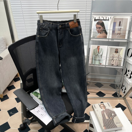 胡子叔大码加绒加厚牛仔裤女秋冬新款高腰胖mm宽松哈伦直筒老爹裤
