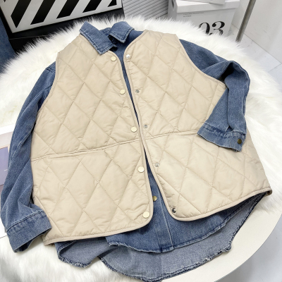 菱形格秋冬季马夹背心大码女装