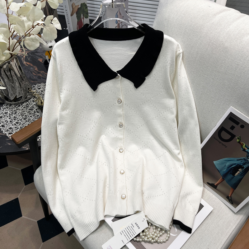 大码秋季法式气质娃娃领针织开衫