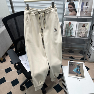 子胖mm抽绳卫裤 胡子叔大码 宽松显瘦休闲裤 加绒加厚束脚运动裤 女装