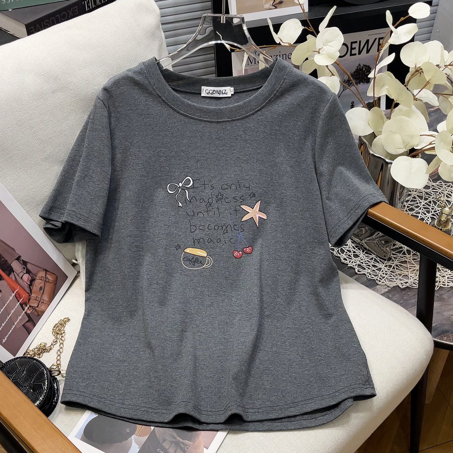 灰色T恤女短袖2026夏季新款大码胖mm圆领韩版时尚休闲百搭上衣潮