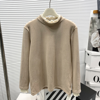 蕾丝棉花边德绒打底衫大码女装