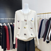 刺绣圆领毛衣女胖mm韩系显瘦针织衫 春秋新款 上衣潮 女装 胡子叔大码