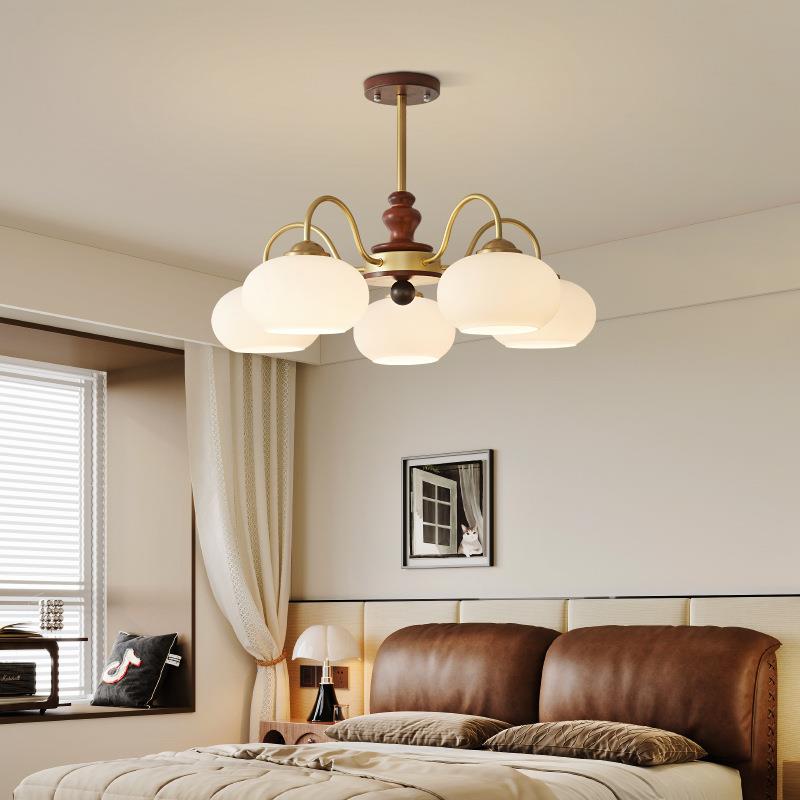 法式中古风实木卧室餐厅吊灯美式胡桃木色复古客厅衣帽间书房灯具