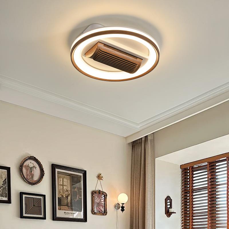 风扇灯复古胡桃木色无扇叶隐形静音餐厅灯超凉超亮护眼卧室房间灯