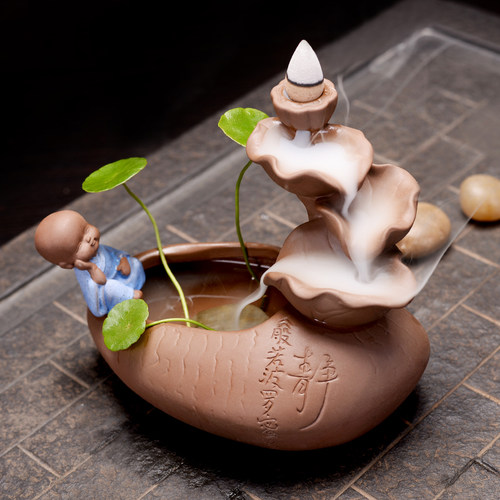 陶瓷茶宠摆设摆件 紫砂和尚小花器水植盆景 送倒流香粒塔香炉创意 - 封面