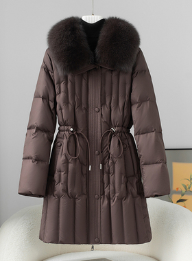 高端白鹅绒羽绒服女2025冬季新款修身狐狸毛领海宁皮草外套中长款