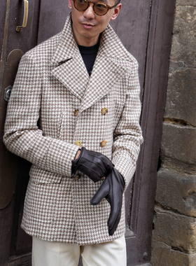 CM那不勒斯皇后米驼千鸟格羊驼毛经典双排扣Peacoat海军大衣506