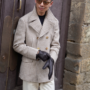 CM那不勒斯皇后米驼千鸟格羊驼毛经典 双排扣Peacoat海军大衣506