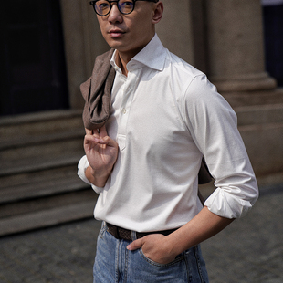 CM那不勒斯皇后丝麻棉混纺本白色大八字领半襟polo款定制衬衫324