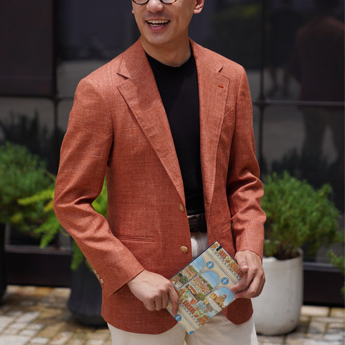[CARMURAT]CM那不勒斯Piacenza艳橙色花纱丝毛麻全麻衬单西808