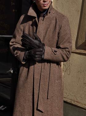 CM那不勒斯皇后意产Draper沙棕鱼骨纹羊毛巴尔玛肯插肩袖大衣605