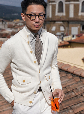 cm那不勒斯皇后意式经典米白长绒棉羊绒混纺针织A1夹克开衫