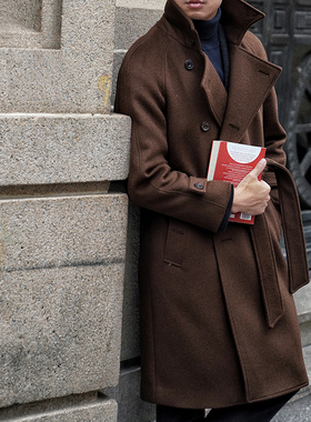 CM那不勒斯皇后巧克力双排扣羊毛巴尔玛肯腰带插肩袖大衣82