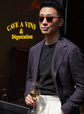 CM那不勒斯皇后意大利产EZ面料紫色大窗格Hopsack丝麻毛西装75