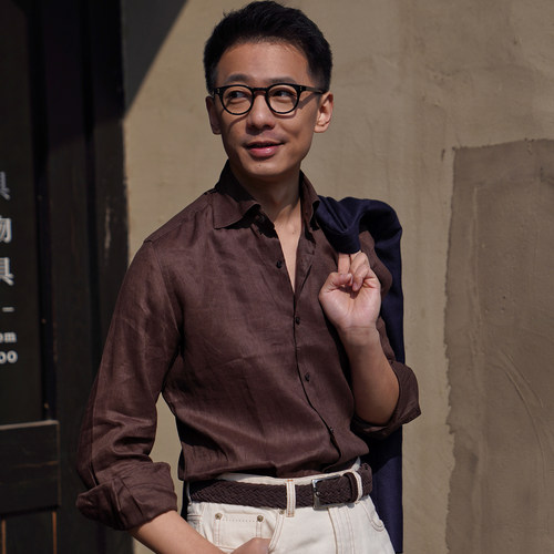 CM那不勒斯皇后经典棕咖色柔软亚麻意式商务休闲男士长袖衬衫XS24