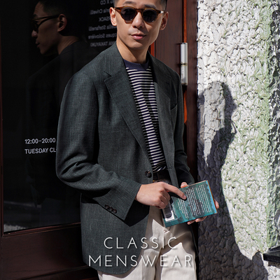 CM那不勒斯皇后 Loro春夏Summertime墨绿强捻丝麻毛男士西装上衣