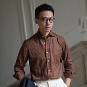 CM那不勒斯皇后优雅烟草色亚麻八字领春夏休闲男士 定制衬衫 367