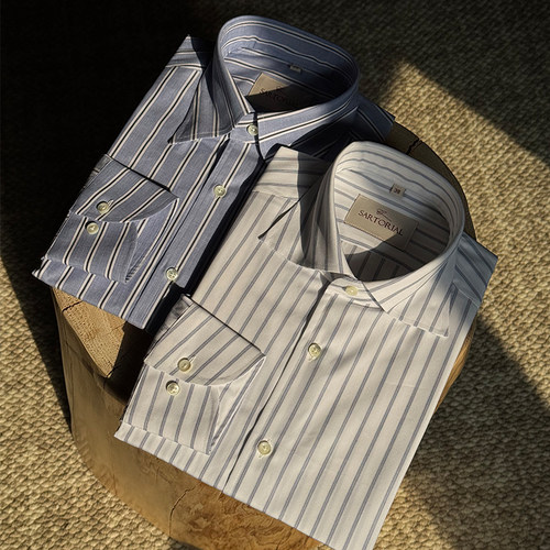 CM那不勒斯皇后复古条纹全棉休闲男士长袖衬衫452/458