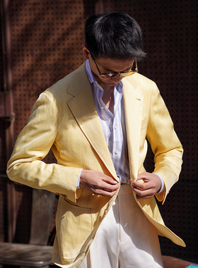 CM那不勒斯皇后西西里黄羊毛亚麻混纺全麻衬男士休闲单西298