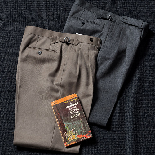 【CM那不勒斯】深卡其/中灰斜纹羊毛骑兵呢中高腰西裤255/254