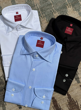 CM那不勒斯皇后蓝白黑全棉意式通勤系列商务男士长袖衬衫