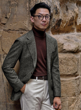 CM那不勒斯皇后意产cerruti墨绿丝棉毛麻混纺意式全麻衬单西45