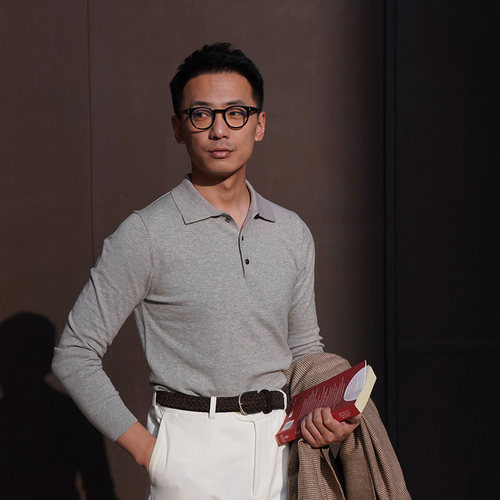[CARMURAT]CM那不勒斯翻领毛衣秋冬优雅灰羊绒棉长袖Polo针织衫