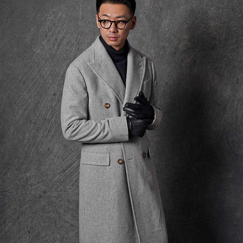 CM那不勒斯皇后意大利产羊毛灰白羊绒混纺柴斯特枪驳领大衣258