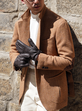 CM那不勒斯皇后棕黄色粗花呢全羊毛全麻衬男士西服猎装485