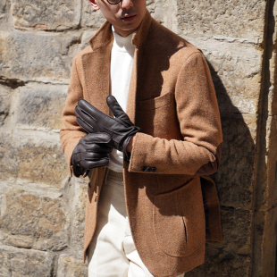 CM那不勒斯皇后棕黄色粗花呢全羊毛全麻衬男士 485 西服猎装