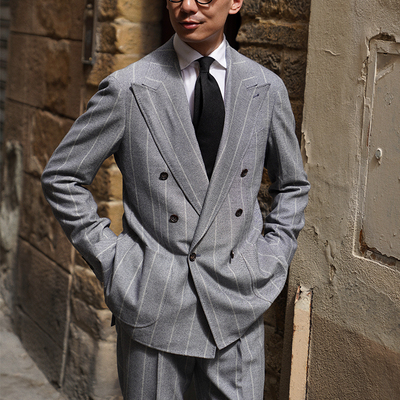 CM那不勒斯皇后意大利Drago Rugby蓝灰宽条防水弹力法兰绒套装374