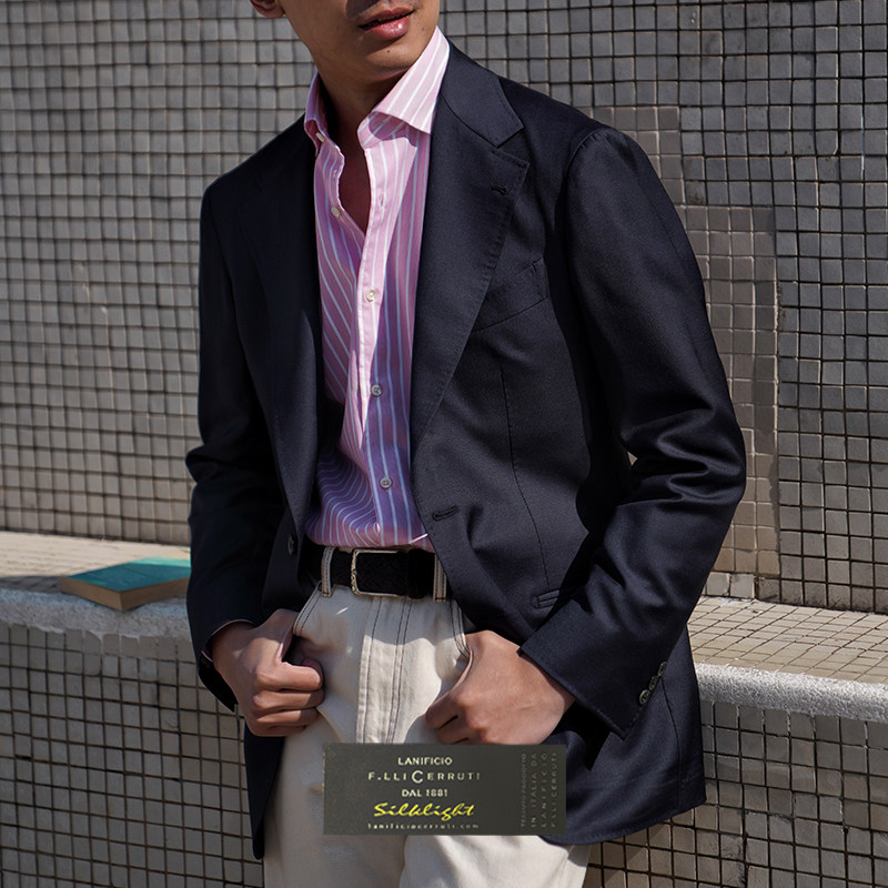 CM那不勒斯皇后 Cerruti SilkLight系列墨蓝蚕丝Blazer西装356