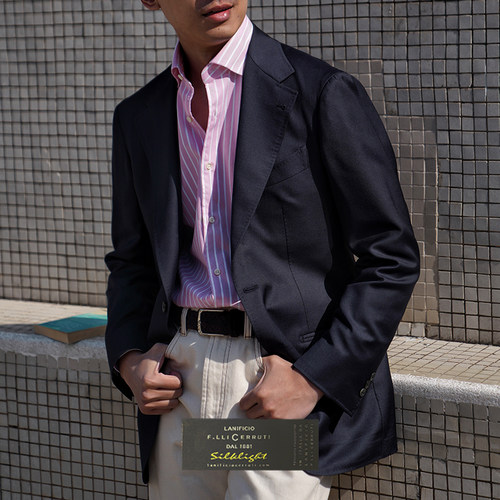 CM那不勒斯皇后 Cerruti SilkLight系列墨蓝蚕丝Blazer西装356