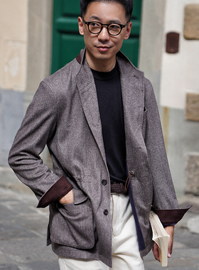 CM那不勒斯皇后棕驼色鱼骨纹丝羊毛混纺Teba西班牙夹克外套221