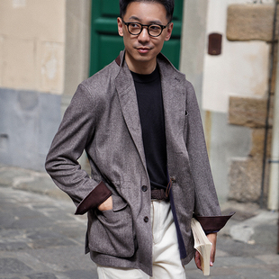 CM那不勒斯皇后棕驼色鱼骨纹丝羊毛混纺Teba西班牙夹克外套221