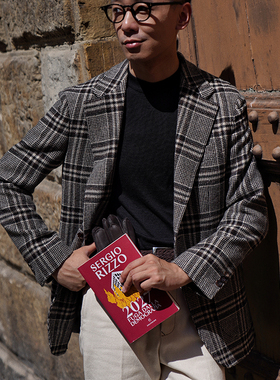 CM那不勒斯皇后棕黑亲王格全羊毛全麻衬男士西服484