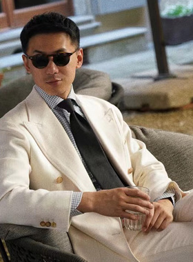 CM那不勒斯皇后白色重磅全羊毛双排扣枪驳领婚礼晚宴礼服套装20