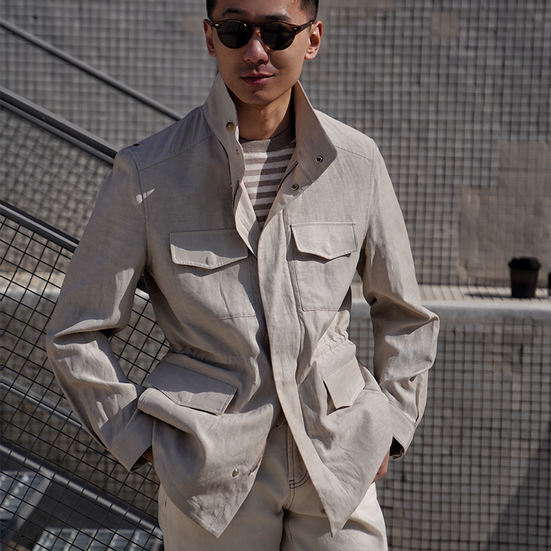 CM那不勒斯皇后浅卡其丝棉麻混纺大挂面防泼溅M65战地夹克124