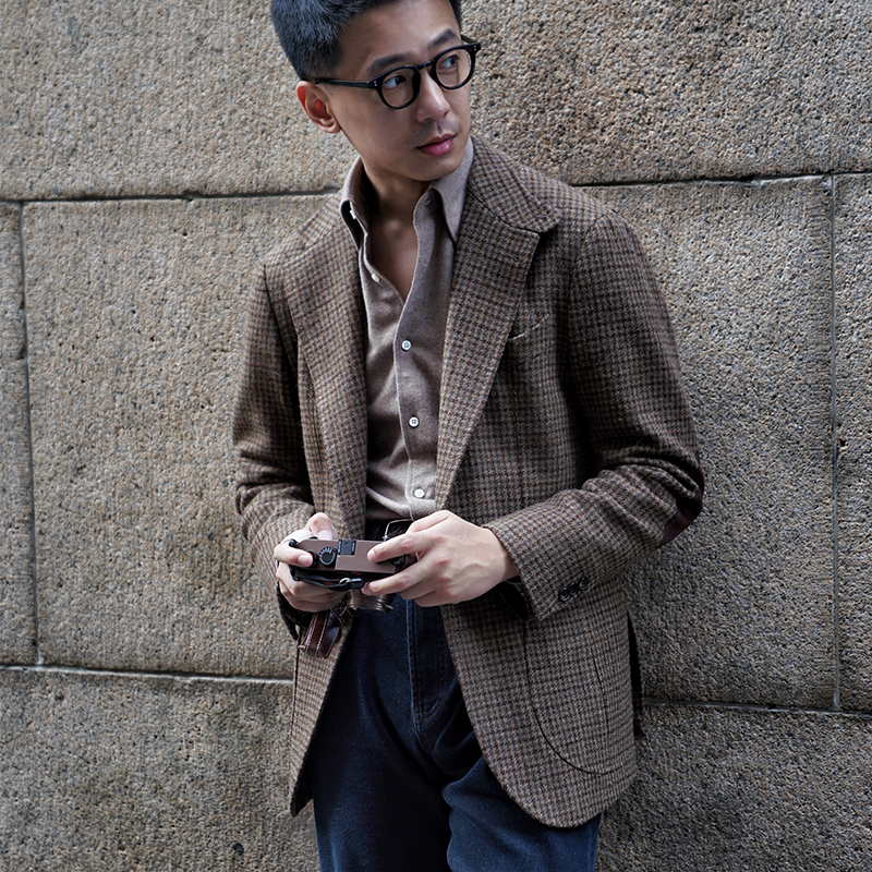 CM那不勒斯皇后全羊毛绿棕粗花呢全麻衬猎装西装夹克281