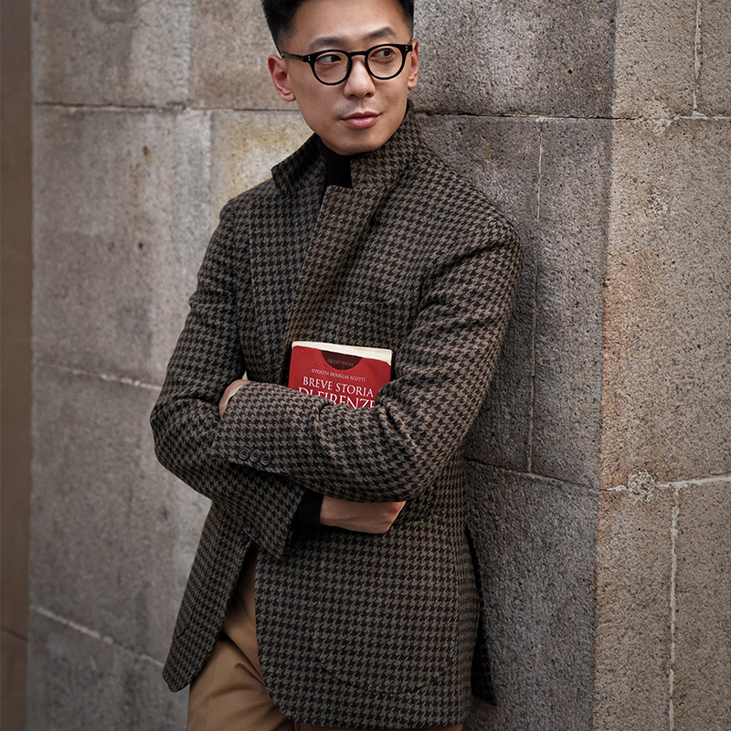 CM那不勒斯皇后绿棕大千鸟格全羊毛粗花呢全麻衬商务西服上衣239