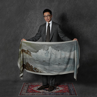 CM那不勒斯皇后经典轻薄美丽奴羊毛多洛米蒂印花卷边长披肩围巾