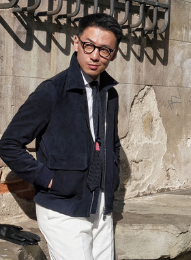 CM那不勒斯皇后藏蓝色非洲头层绵羊翻绒羊皮经典A2飞行员立领夹克