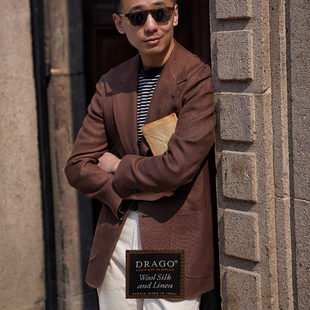 CM那不勒斯皇后意大利Drago烟草红棕丝麻毛混纺全麻衬单西320