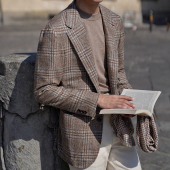 CM那不勒斯皇后Loro羊驼毛混纺棕白咖复杂窗格全麻衬意式 单西