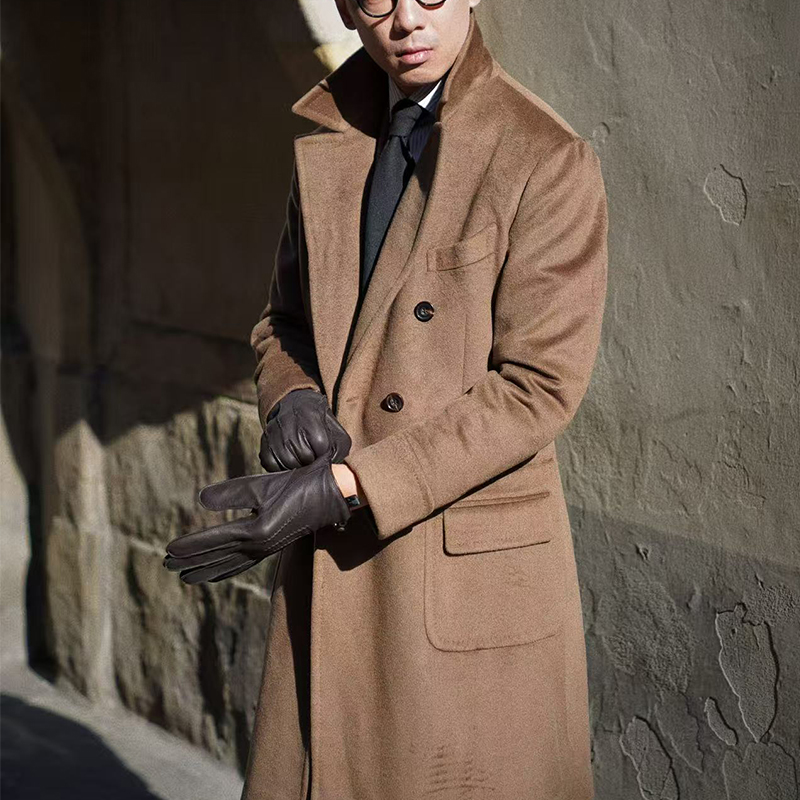 CM那不勒斯皇后摩卡棕小山羊绒阿尔斯特领半麻衬马球大衣489